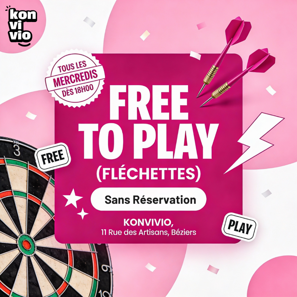 Fléchettes gratuites tous les mercredi chez Konvivio Béziers pour un free to play de folie.