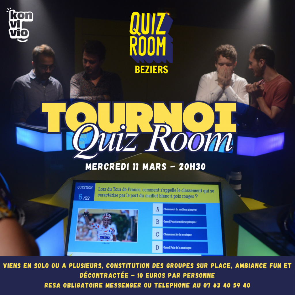 venez défiez des inconnu au tournoi Quiz Room conviv' chez Konvivio Béziers