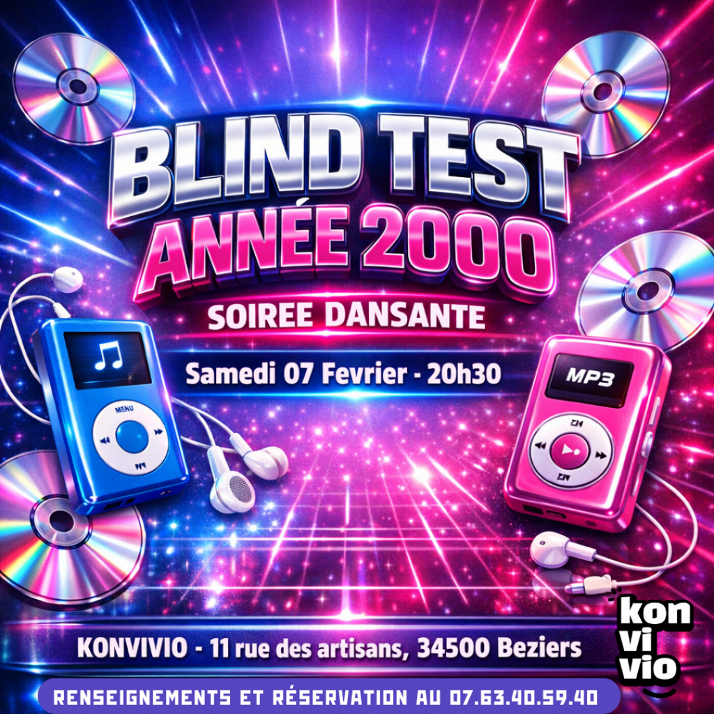 Venez profitez de notre blindtest spécial année 2000 suivi d'une soirée dansante