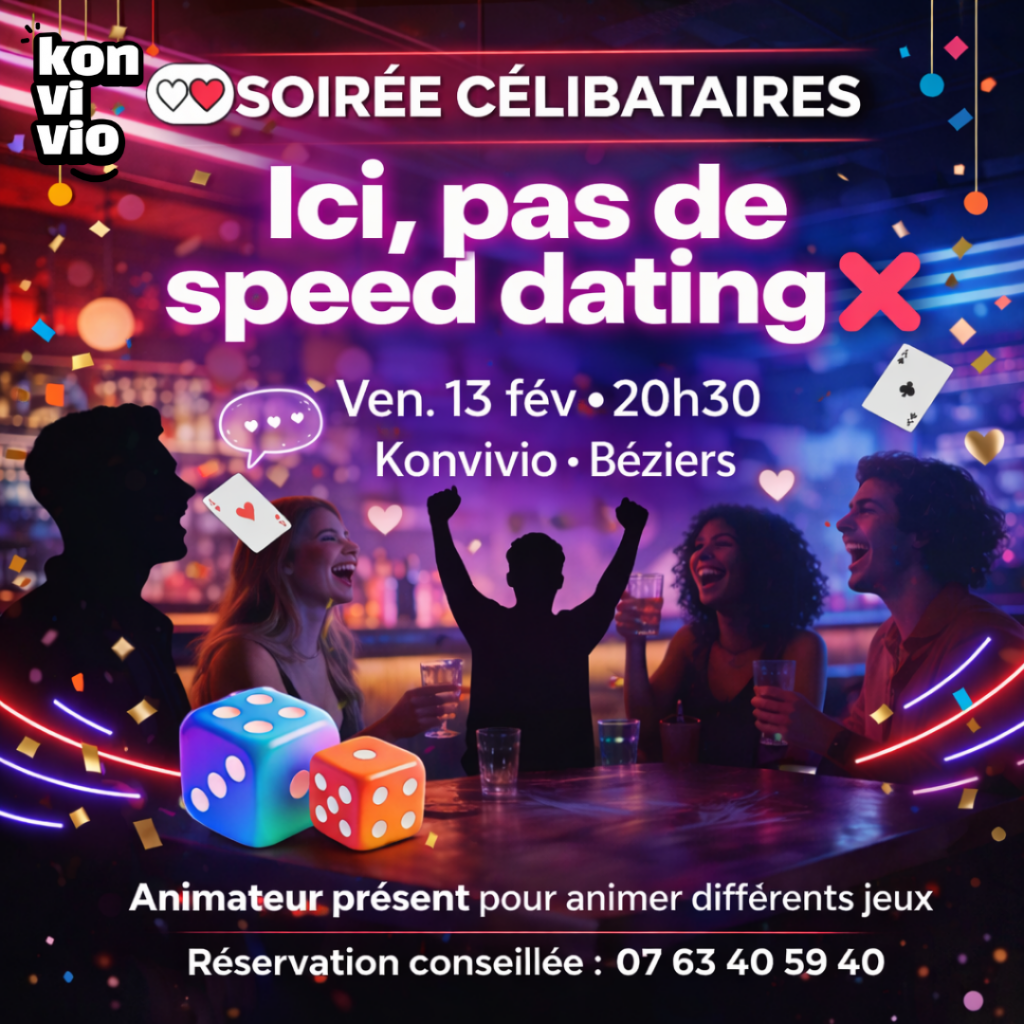 Pas de speed dating, que de jeux brise la glace pour les célibataire au bar d'ambiance à Béziers.