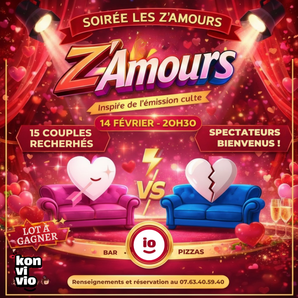 Pour la saint valentin, soirée les Z'amours au Konvivio béziers ! Venez testez vos connaissances !