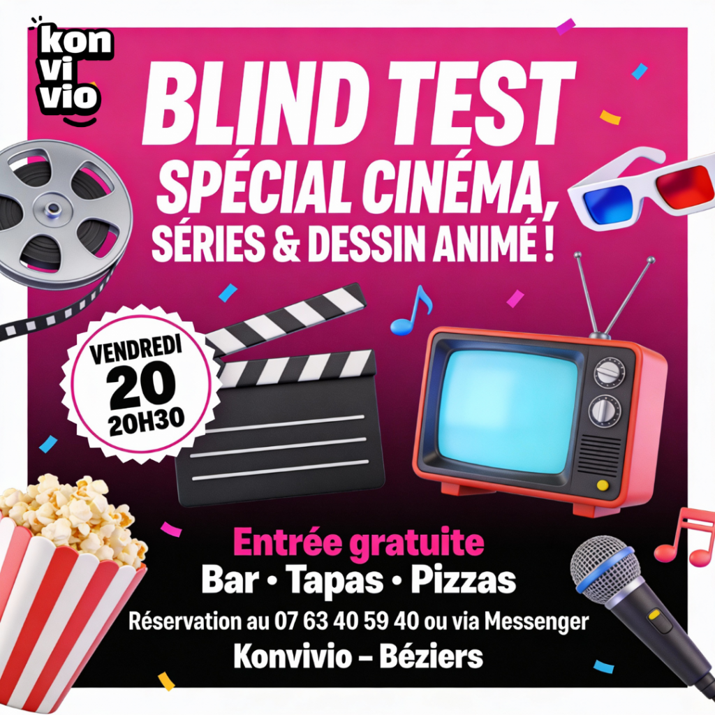 Venez défiez vos connaissances en cinema au Konvivio à Béziers pendant un blindtest.