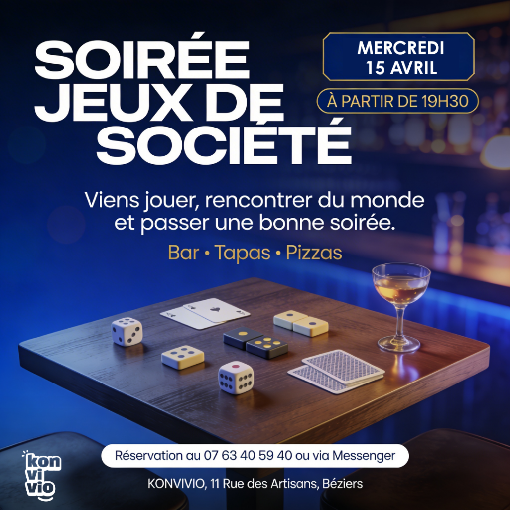 Venez profiter de nos tapas et boissons autour de jeux de société entre amis ou en famille au Konvivio de Béziers