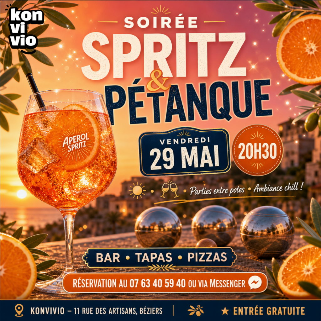 Une soirée à ne pas louper soirée sprits et pétanque à Konvivio Béziers